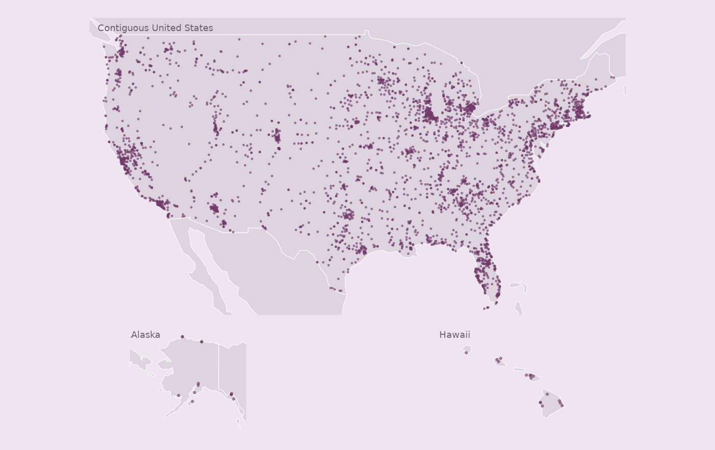 Map of collected Ace Hardware locations