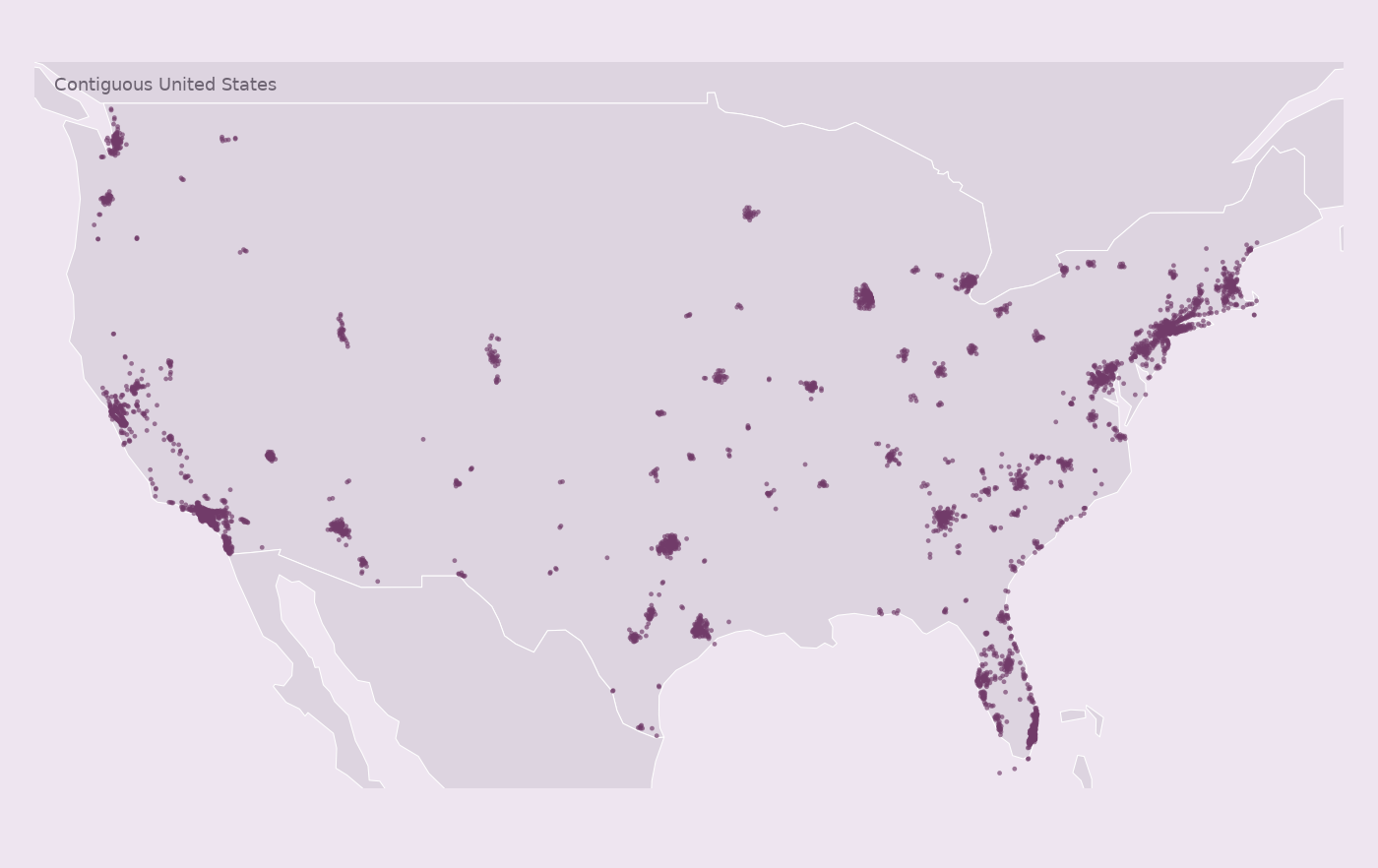 Map of collected Bank of America locations