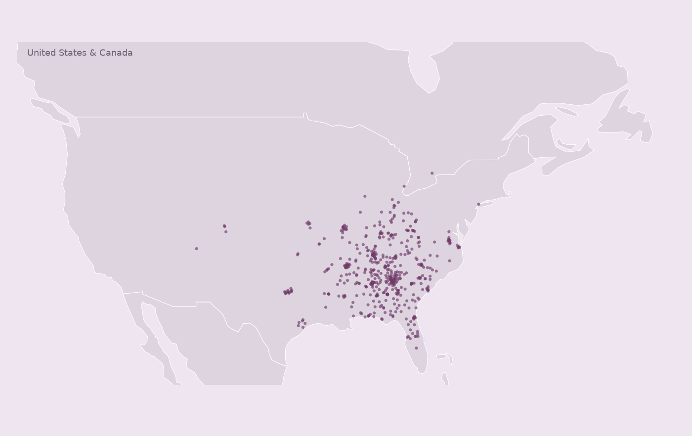 Map of collected Captain D's locations