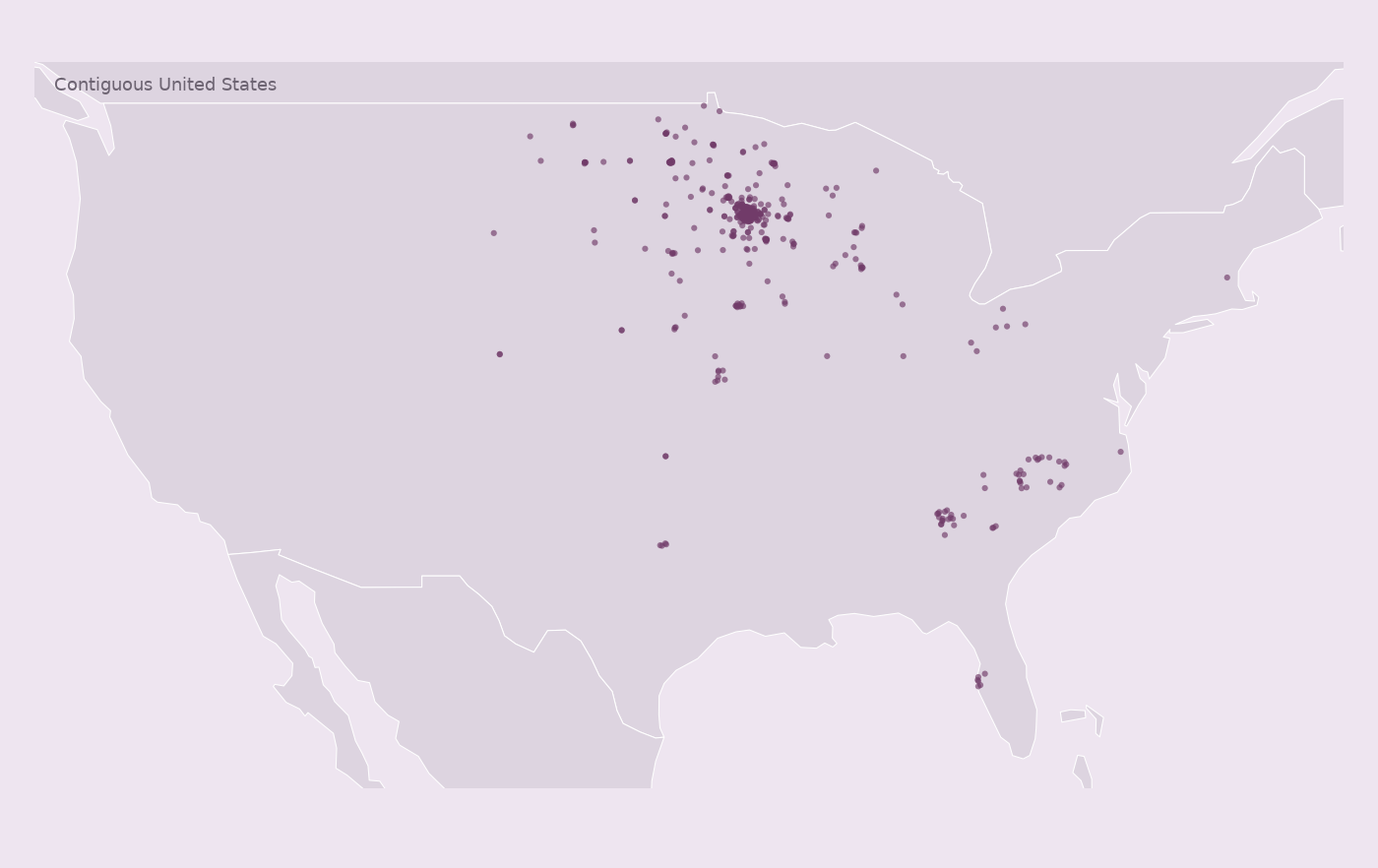 Map of collected Caribou Coffee locations