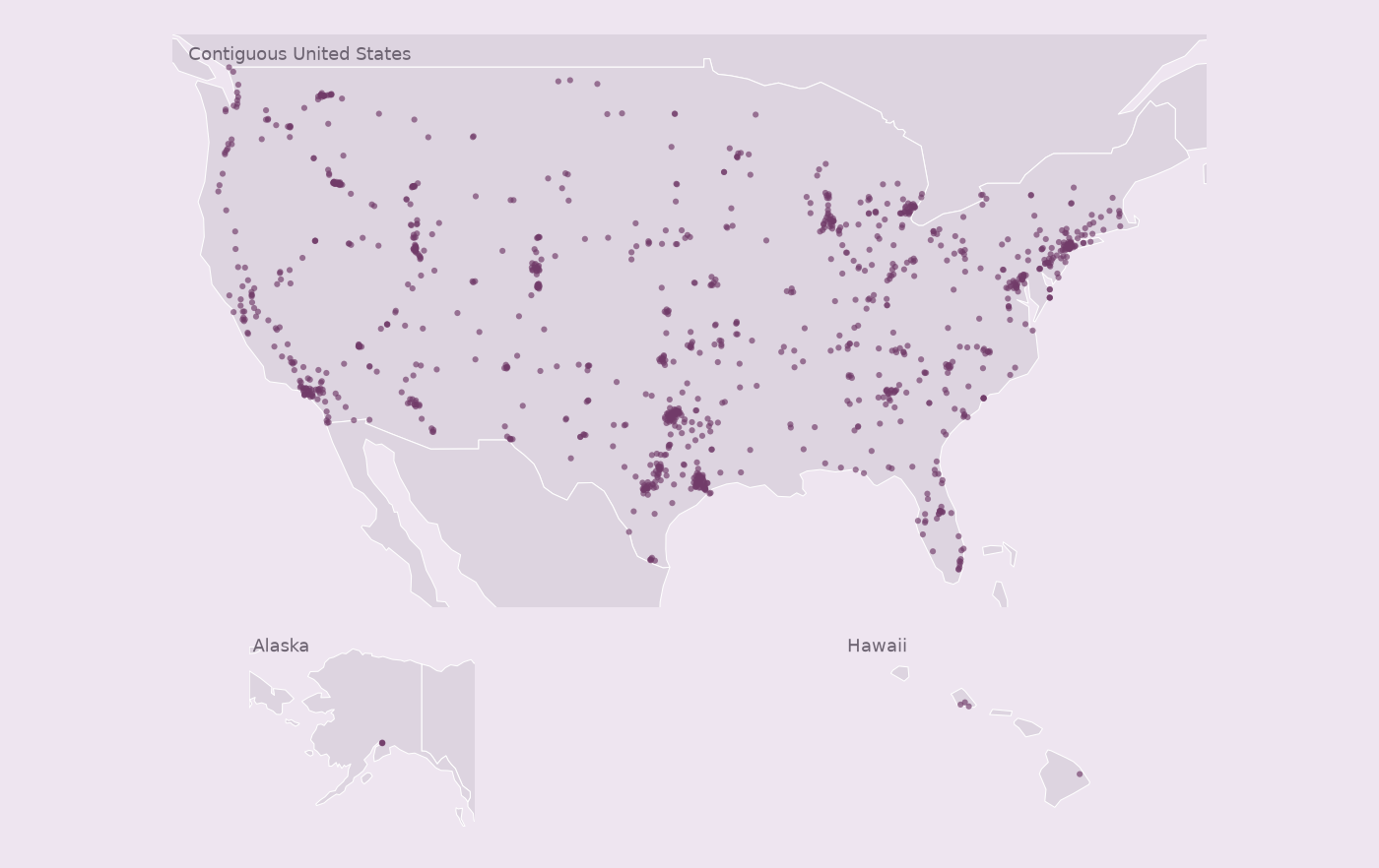 Map of collected Cinnabon locations