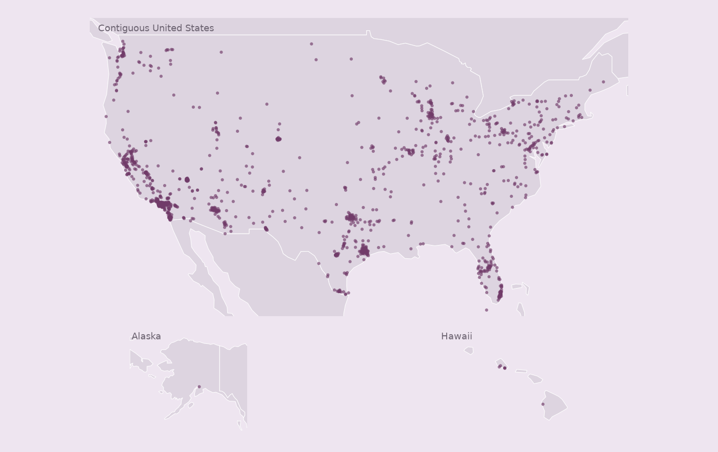 Map of collected Denny's locations