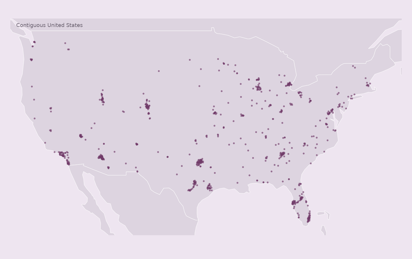 Map of collected Einstein Bros. Bagels locations