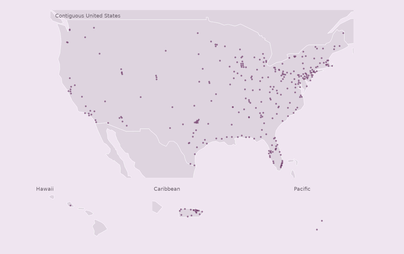 Map of collected Mitsubishi dealerships locations