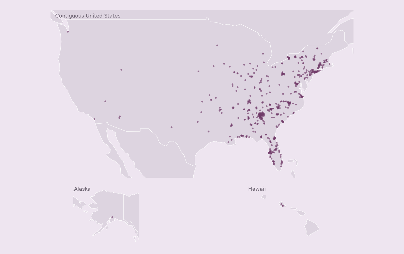 Map of collected Moe's Southwest Grill locations