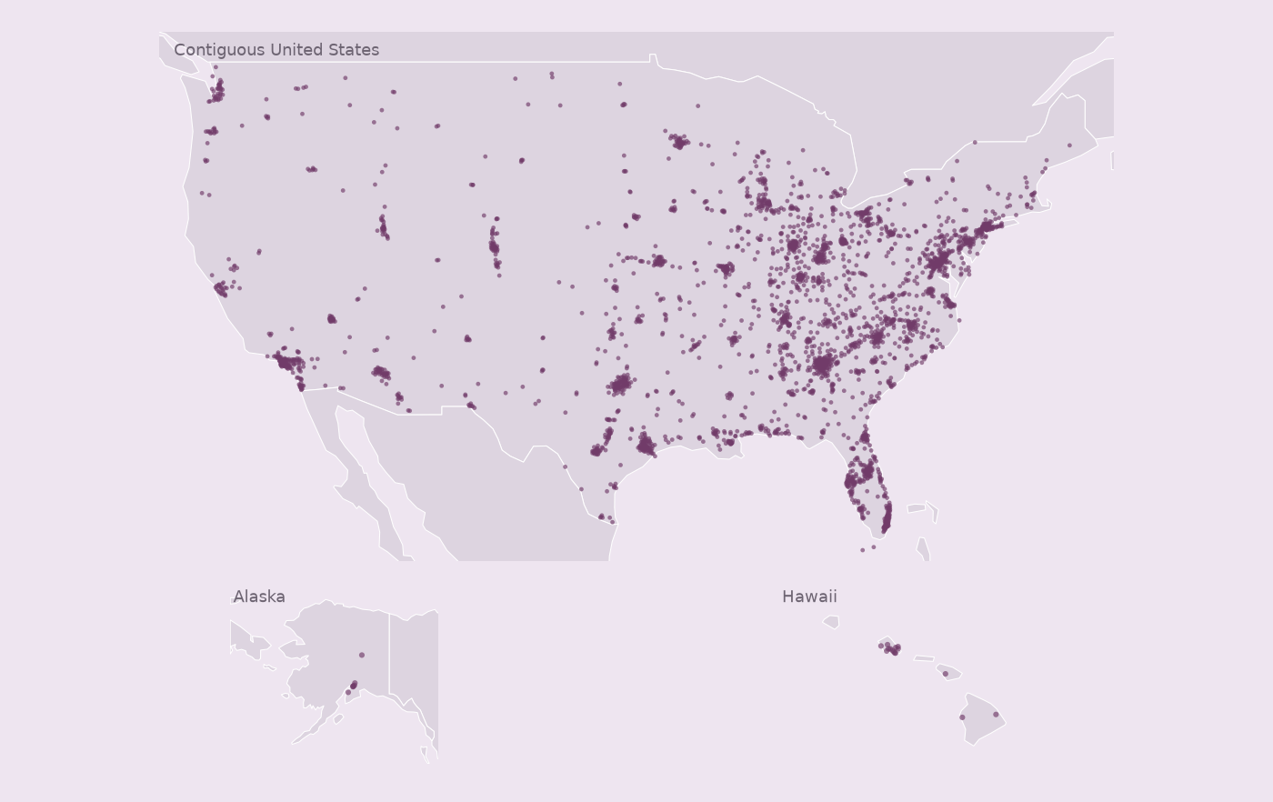 Map of collected Papa John's locations