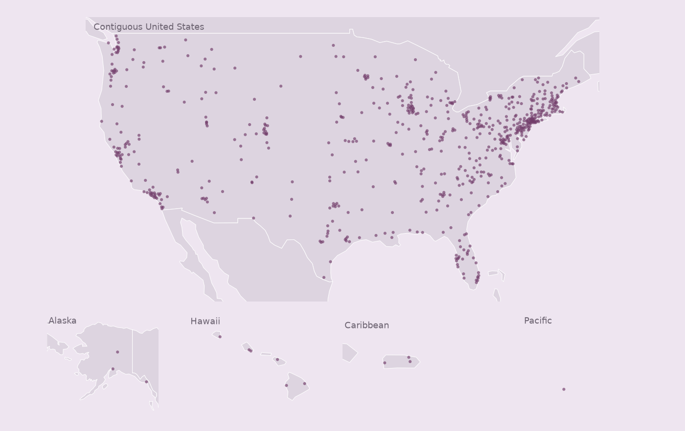 Map of collected Subaru dealerships locations
