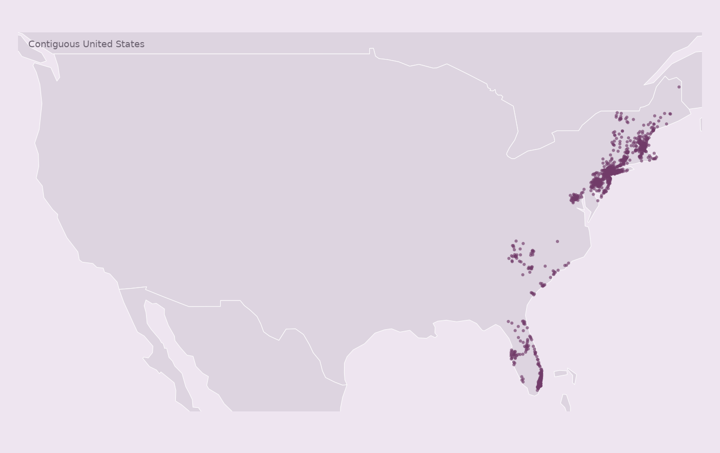 Map of collected TD Bank locations