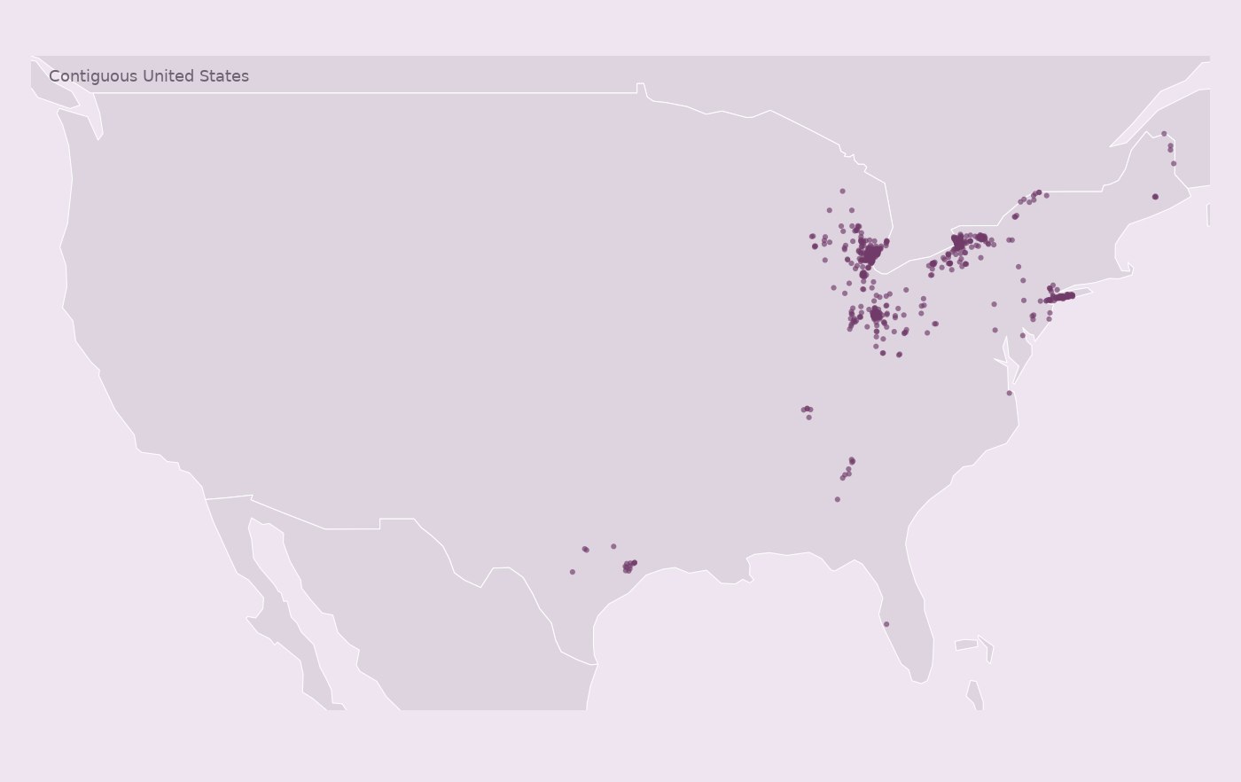 Map of collected Tim Hortons locations