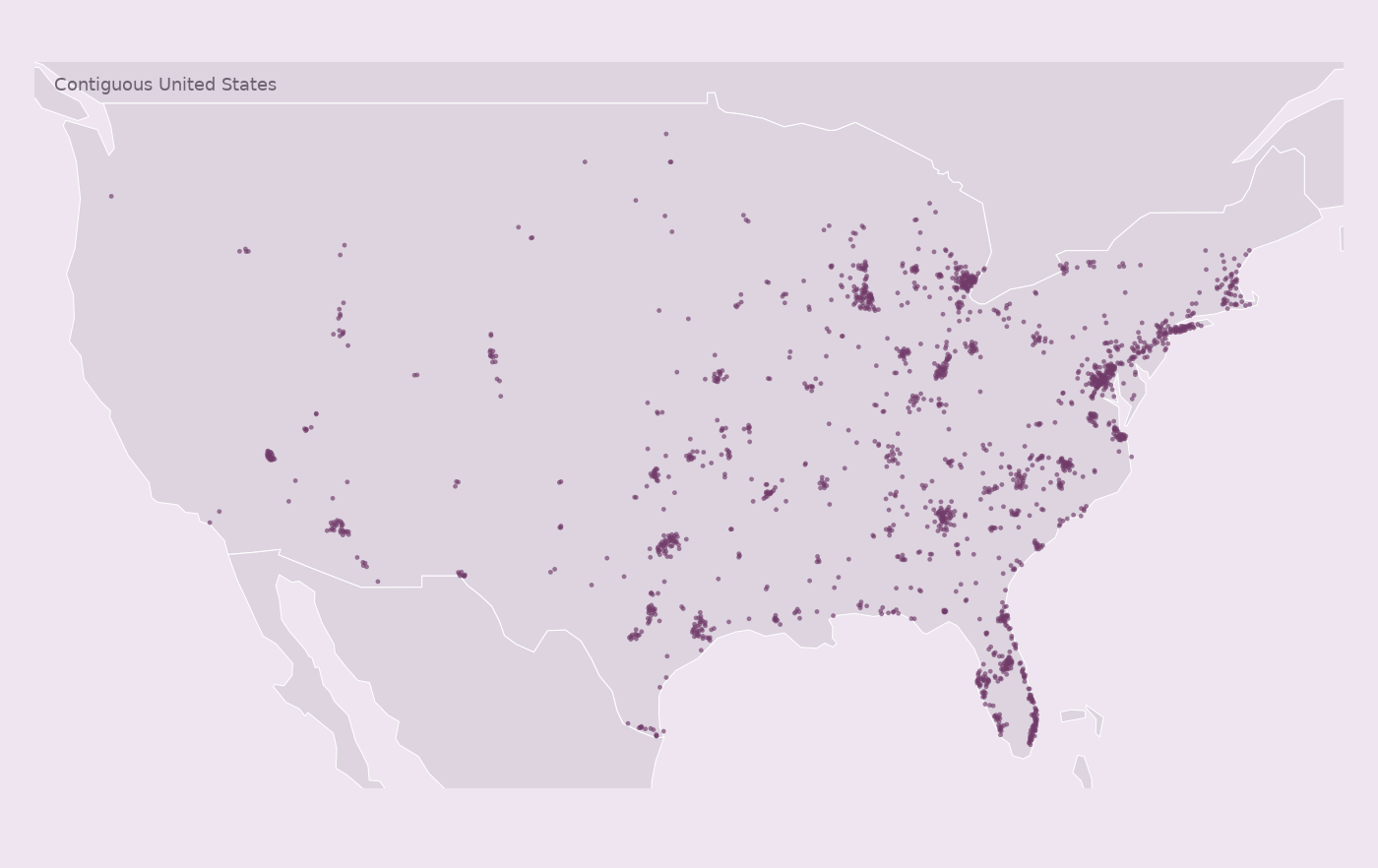 Map of collected Tropical Smoothie Cafe locations