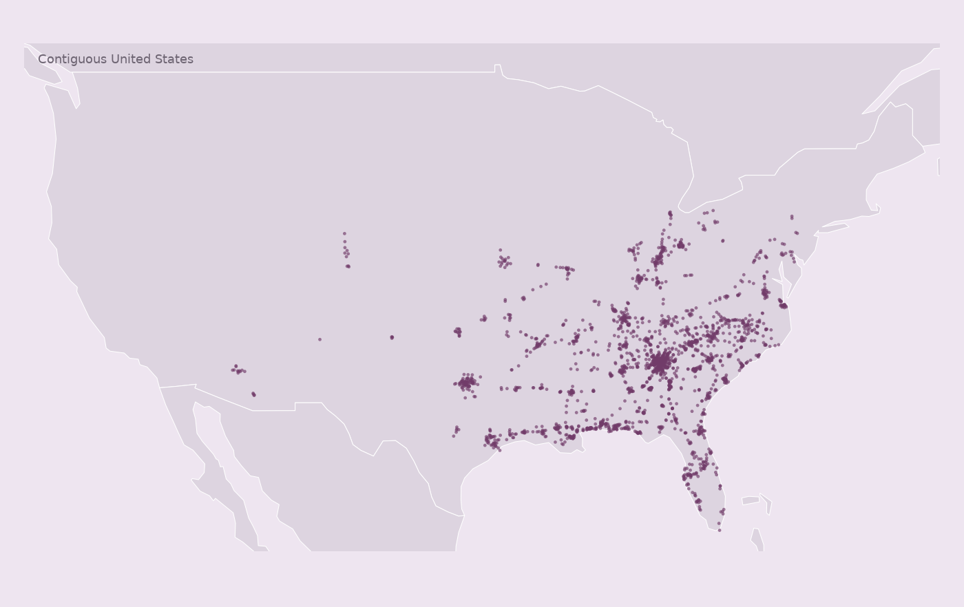 Map of collected Waffle House locations
